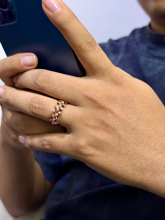 Anillo tejido 3 carriles con balín diamantado italiano