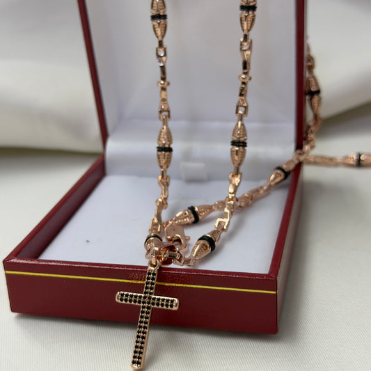 Cadena dubai con dije cruz circon negro