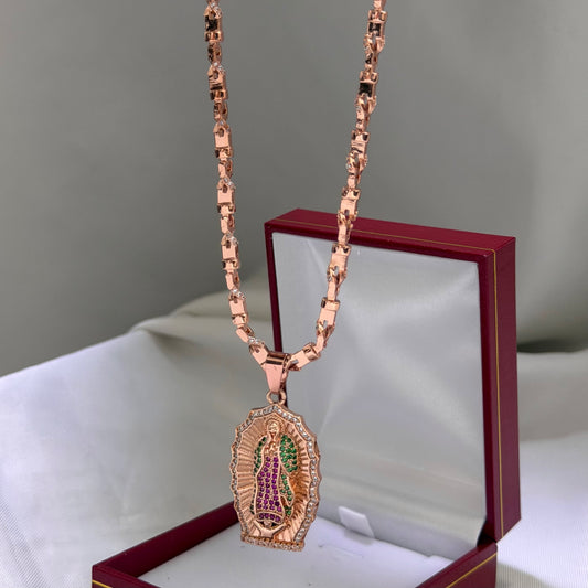Cadena ADN circon negro con dije virgen de Guadalupe