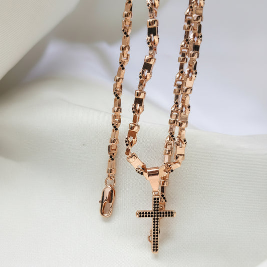 Cadena ADN con dije cruz y circonias negro